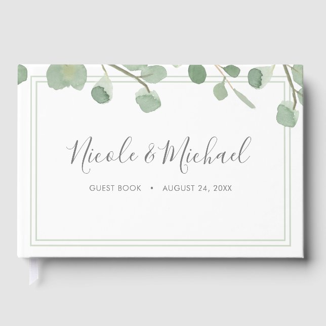 Watercolor Eucalyptus Wedding Guest Book (Front)