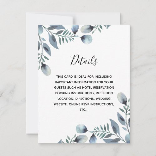 Watercolor Eucalyptus Wedding Guest Details Card