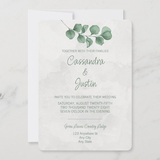 Watercolor Eucalyptus Wedding Invitation (Front)