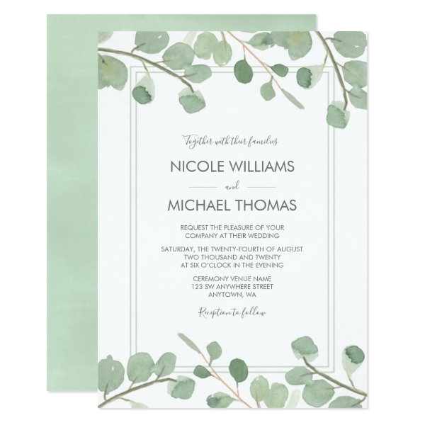 256539978278485700 Watercolor Eucalyptus Wedding Invitations
