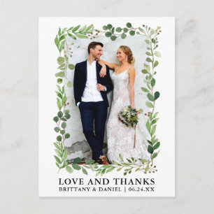 Watercolor Eucalyptus Wedding Love and Thanks Postcard