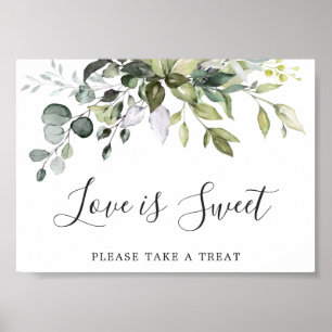 Watercolor Eucalyptus Wedding Love is Sweet Sign