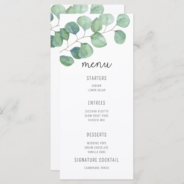 Watercolor Eucalyptus - Wedding Menu (Front/Back)