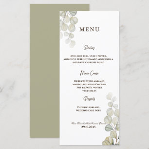 Watercolor Eucalyptus Wedding Menu