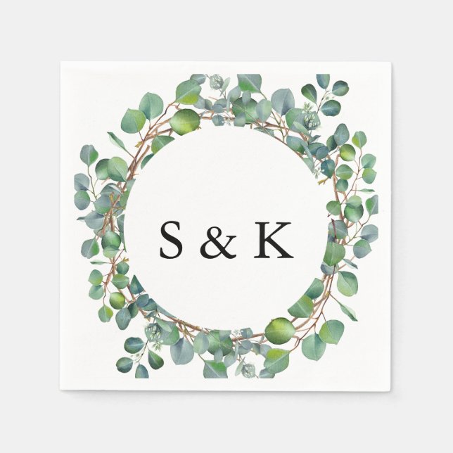 Watercolor Eucalyptus Wedding Napkins (Front)