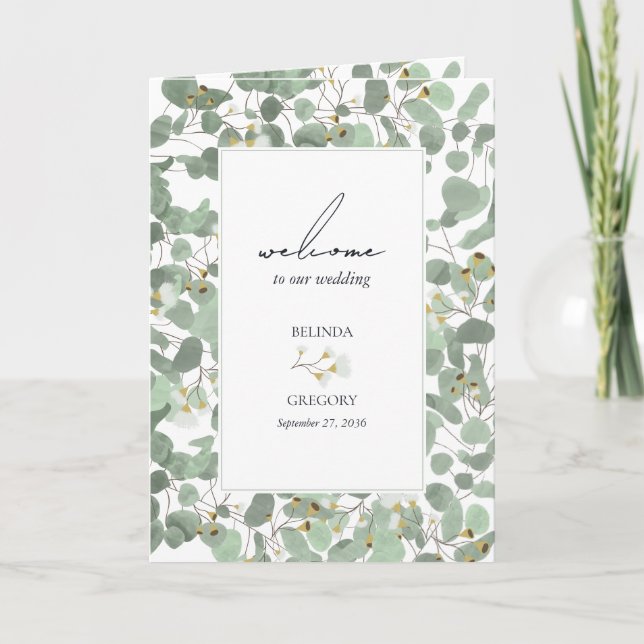 Watercolor Eucalyptus Wedding Order of Service Program (Front)