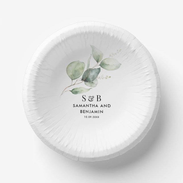 Watercolor Eucalyptus Wedding Paper Bowls (Front)