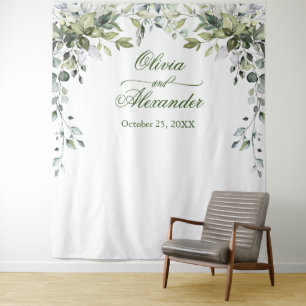 Watercolor Eucalyptus Wedding Photo Booth Backdrop