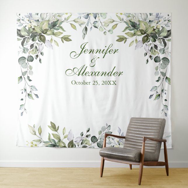 Watercolor Eucalyptus Wedding Photo Booth Backdrop (In Situ (Horizontal))