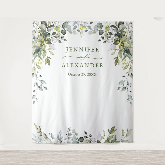 Watercolor Eucalyptus Wedding Photo Booth Backdrop (Front)