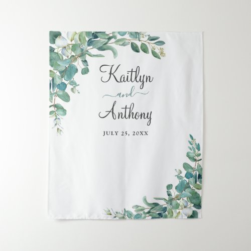 Watercolor Eucalyptus Wedding Photo Booth Tapestry
