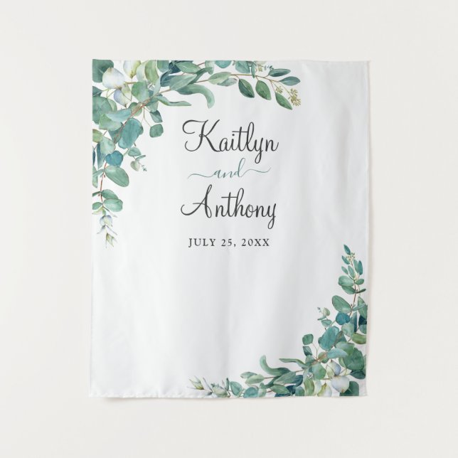 Watercolor Eucalyptus Wedding Photo Booth Tapestry (Front)