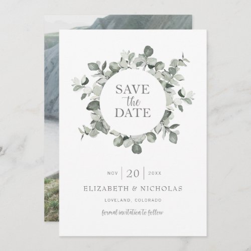 Watercolor Eucalyptus Wedding Photo Save The Date