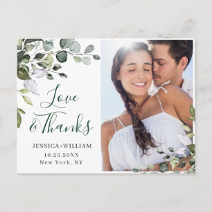 Watercolor Eucalyptus Wedding Photo Thank You Postcard
