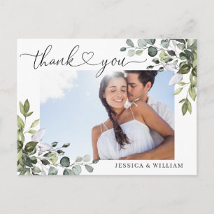 Watercolor Eucalyptus Wedding Photo Thank You Postcard