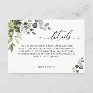 Watercolor Eucalyptus Wedding Reception Details Enclosure Card