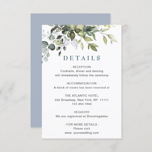 Watercolor Eucalyptus Wedding Reception Details Enclosure Card