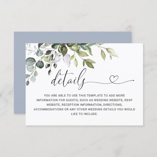 Watercolor Eucalyptus Wedding Reception Details Enclosure Card