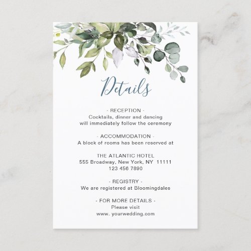 Watercolor Eucalyptus Wedding Reception Details Enclosure Card