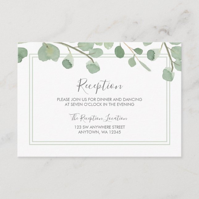 Watercolor Eucalyptus Wedding Reception Enclosure Card (Front)