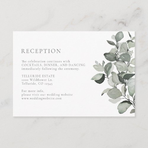 Watercolor Eucalyptus Wedding Reception Enclosure Card