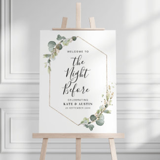watercolor eucalyptus wedding rehearsal sign