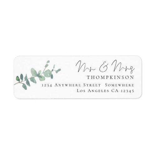 Watercolor Eucalyptus Wedding Return Name Address Label