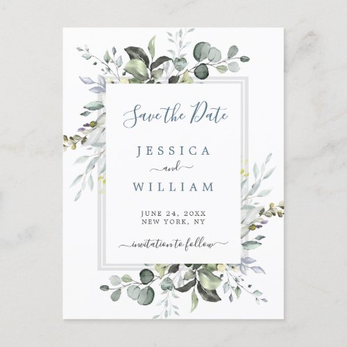 Watercolor Eucalyptus  Wedding Save the Date Announcement Postcard