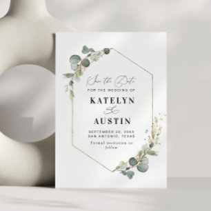 watercolor eucalyptus wedding save the date card