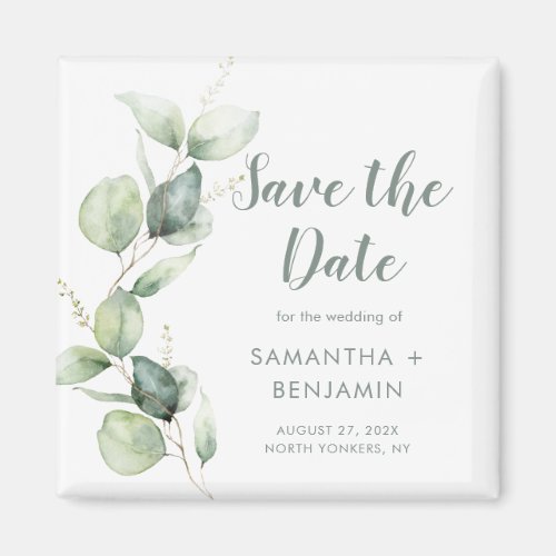 Watercolor Eucalyptus Wedding Save the Date Magnet