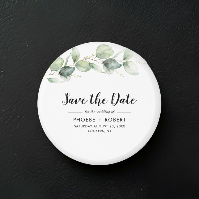 Watercolor Eucalyptus Wedding Save the Date Magnet (Eucalyptus Greenery Script Save the Date Magnet)