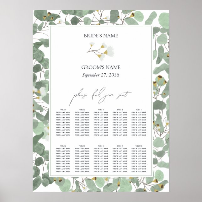 Watercolor Eucalyptus Wedding Seating Chart (Front)