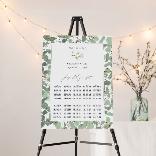 Watercolor Eucalyptus Wedding Seating Chart Foam Board (In Situ (Stand))