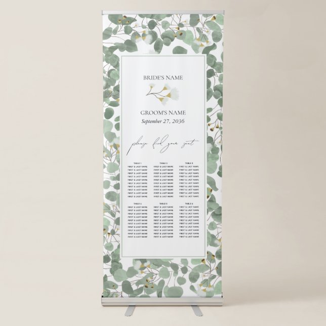 Watercolor Eucalyptus Wedding Seating Chart Retractable Banner (Front)