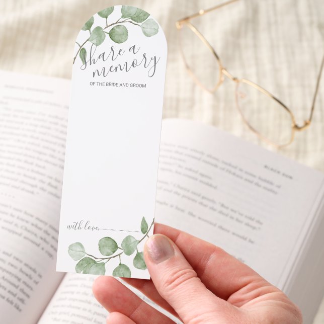 Watercolor Eucalyptus Wedding 'Share a Memory'  Bookmarks (Hand)