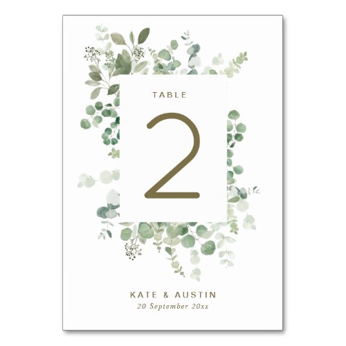 Watercolor eucalyptus wedding table number