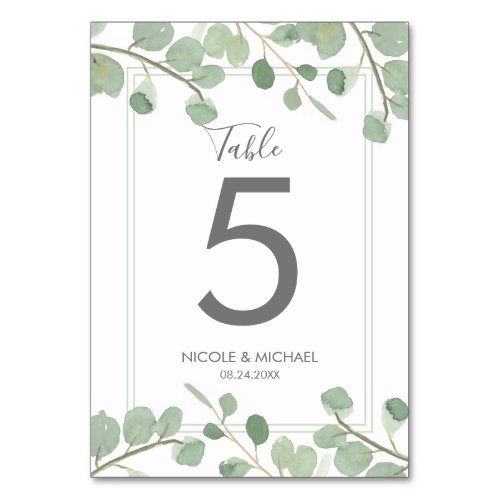 Watercolor Eucalyptus Wedding Table Number