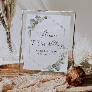 watercolor eucalyptus wedding welcome sign