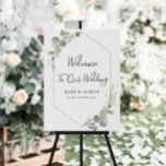 watercolor eucalyptus wedding welcome sign<br><div class="desc">A geometric design with watercolor eucalyptus greenery leaves with an elegant geometric frame. The text and colors on this wedding sign poster can be edited.</div>