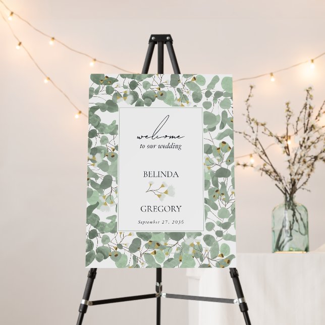 Watercolor Eucalyptus Wedding Welcome Sign (In Situ (Stand))