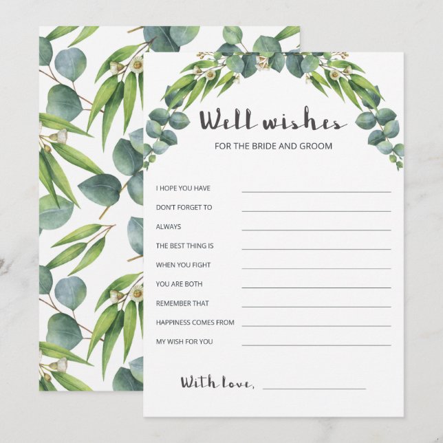 Watercolor Eucalyptus Wedding Well Wishes Cards (Front/Back)