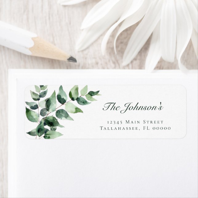 Watercolor Eucalyptus Wedding | White Address Label (Insitu)