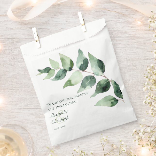Watercolor Eucalyptus Wedding | White Favor Bag (Clipped)