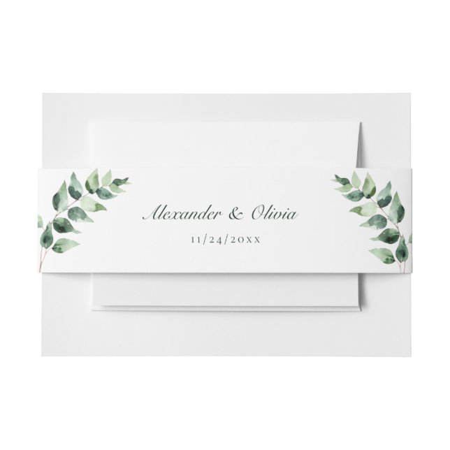 Watercolor Eucalyptus Wedding | White Invitation Belly Band (Front Example)