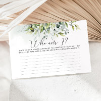 Watercolor  eucalyptus Who am I bridal shower game