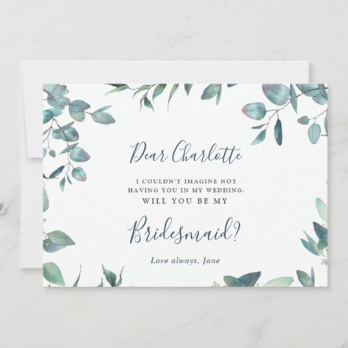 Watercolor Eucalyptus Will You Be My Bridesmaid Invitation