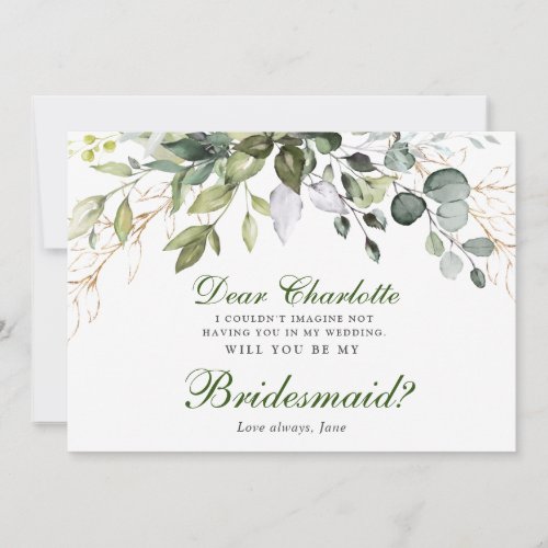 Watercolor Eucalyptus Will You Be My Bridesmaid Invitation