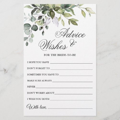 Watercolor Eucalyptus Wishes  Advice Card