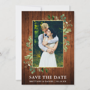 Watercolor Eucalyptus Wood Save The Date Card