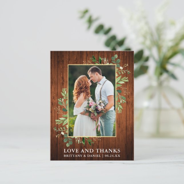 Watercolor Eucalyptus Wood Wedding Love Thanks Postcard (Standing Front)